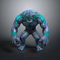 Mythical Creature With Blue Stone Like Body Green Glowing Stripes And Muscular Build