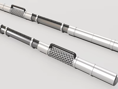 Industrial Equipment With Two Long Metal Cylindrical Bodies Silver Black Grid Components 3d model