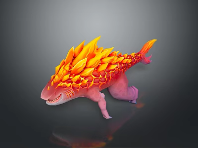 Game Movie Mythical Creature Character With Flame Like Orange Mane And Pink Scaled Body 3d model