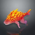 Game Movie Mythical Creature Character With Flame Like Orange Mane And Pink Scaled Body