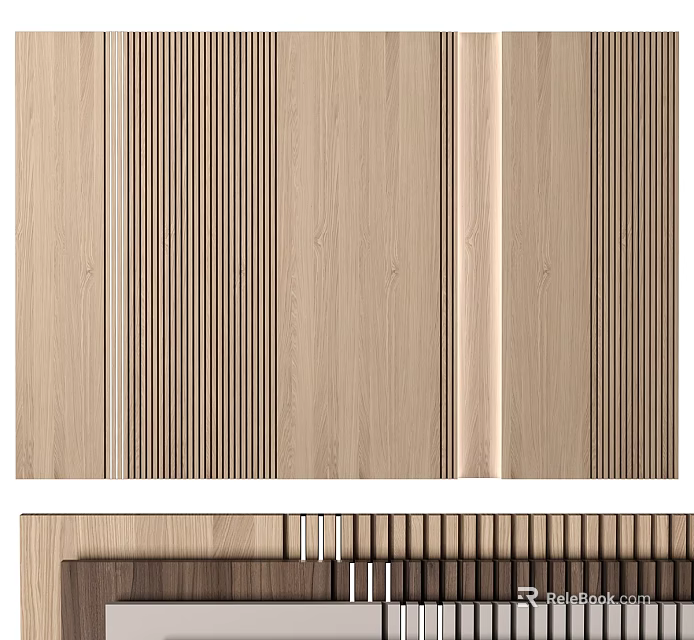 Modern Wooden Sofa Accent Wall With Striped Design 3d model