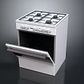 White Kitchen Gas Stove Oven Combo With Four Burners Open Door