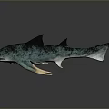 Realistic 3D Rendered Blue Green Spotted Shark With Dorsal Fins Tail And Dark Background
