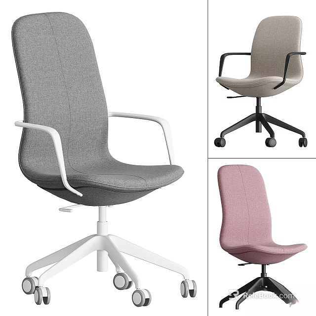 Modern Office Table and Chair Set Featuring Gray Beige Pink Chairs with Armrests Swivel Bases 3d model 
