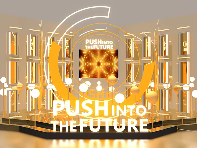 Golden Futuristic Photo Spot With Illuminated Letters And Decorative Lights 3d model