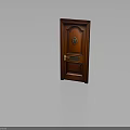 Red Wooden Door With Ornate Circular Medallion And Golden Handle Design