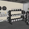 Home Gym Setup With Kettlebells Dumbbells Weight Plates Medicine Ball And Racks