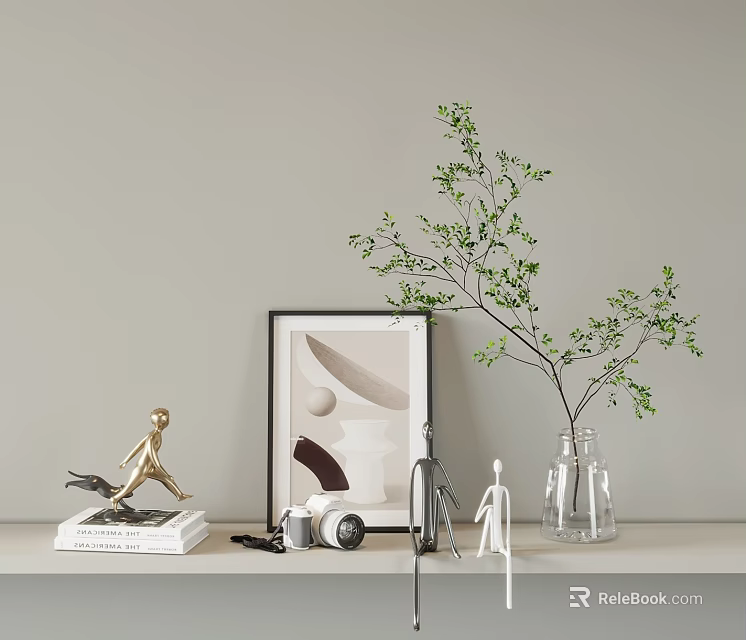 Stylish Decorative Ornament Set With Sculptures Frame Plant And Camera 3d model 