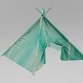 Light Green Tepee Tent With Yellow Stripes Crossed Top Poles And Side Opening