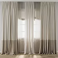 Beige And Brown Striped Layered Sheer And Solid Window Curtains Design 3d model