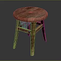 Rustic Wooden Stool With Round Seat Four Legs And Natural Wood Grain Design