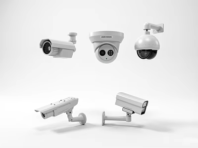 Projection Monitoring Security Cameras Including Dome Bullet And PTZ Types In White Design 3d model