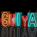 Neon Letters GUIYAN With Heart Shaped Sign Figure Model And Reflective Floor