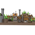 Ancient Medieval Architecture With Castle Towers Stone Walls And Surrounding Trees