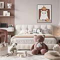 Cozy Kids Room Interior Design With Cloud Pendant Light Stuffed Bears Bed And Striped Chair