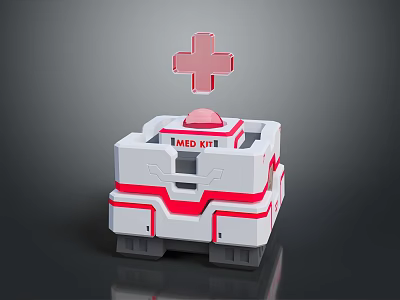 Red Cross Medical Emergency Kit With White And Red Design And Clear MED KIT Label 3d model