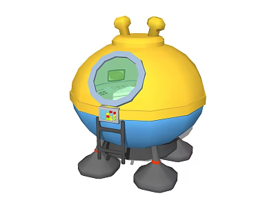 Yellow And Blue Dome Shaped Play Equipment With Circular Window Green Interior Control Panel Ladder 3d model