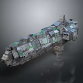 Large Cosmic Spaceship 3D Model with Modular Metal Structure and Green Details 3d model