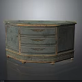 Vintage Blue Green Cabinet With Carved Drawers And Gold Trim Antique Wooden Furniture