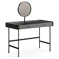 Modern Black Dressing Table with Round Mirror Two Drawers and Metal Frame 3d model
