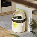 Dining Table in Kitchen with Sun Smiley Trash Bin Green Leaf and Wooden Floor