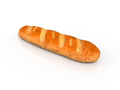 Artisan Freshly Baked Baguette With Golden Brown Crispy Crust And Surface Slits 3d model