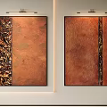 Abstract Textured Copper Toned Two Panel Wall Art With Metallic Embossed Details 3d model