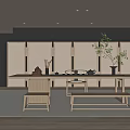 Tea Room Tea Table and Chair Combination Low Stool 3d model