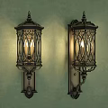 Vintage Style Wall Sconces with Metal Frame and Lattice Shades on Light Green Wall