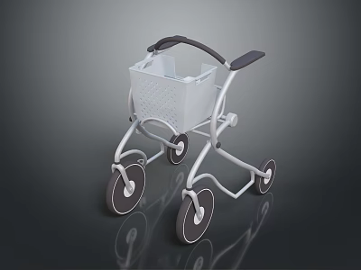 Lightweight Rollator Walker With White Mesh Basket Gray Handles And Four Wheels 3d model