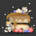 Cake Shaped Decorative Ornament Set With Cat Bear Strawberries Blueberries Honey Star Decor And Blue Base