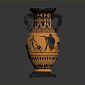 Ancient Greek Vase With Two Handles And Orange Black Decorative Patterns