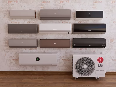Various Styles Of Wall Mounted Air Conditioners And LG Standing Fan 3d model