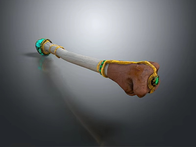 Ornate Decorative Weapon With White Staff Golden Accents And Green Gemstones 3d model