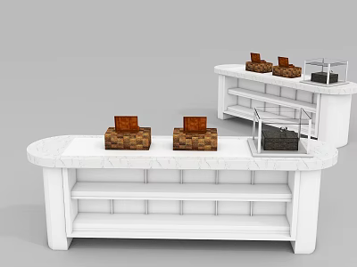 Modern White Display Shelves With Marble Countertop And Glass Showcase Units 3d model