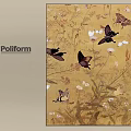 Poliform Decorative Painting Featuring Butterflies And Flowers On Yellow Background