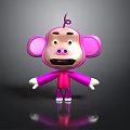 Cute Pink Monkey 3D Model with Large Ears White Hands Feet and Simple Facial Expression