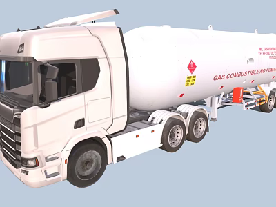 Modern White Gas Transport Truck With Flammable Tank And Warning Signs 3d model