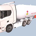 Modern White Gas Transport Truck With Flammable Tank And Warning Signs