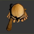 Wooden Cartoon Character With Smiling Face Big Eyes Arms Legs Holding Wooden Spoon