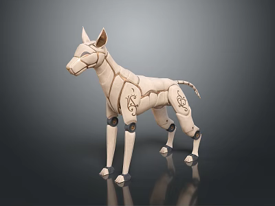 Handcrafted Mechanical Dog Model With Wooden Structure And Bionic Design Geometric Patterns 3d model