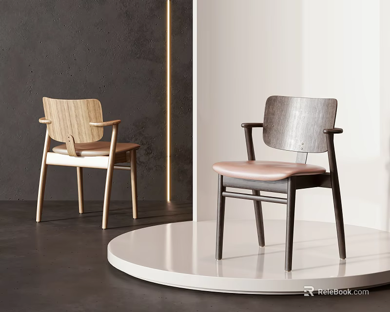 Wooden Single Chair Modern Design With Armrest Light Dark Wood And Pink Cushion 3d model 