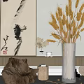 Minimalist Floral Display With Wheat Ears in Glass Vase Wooden Decoration Calligraphy Painting Decor