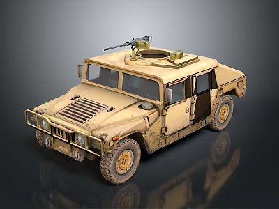 Desert Tan Military Vehicle With Mounted Machine Gun Open Door And Rugged Tires 3d model