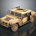 Desert Tan Military Vehicle With Mounted Machine Gun Open Door And Rugged Tires