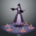 Game Movie Character In Purple Robe Holding Open Book With Candles On Magic Circle