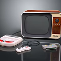 Vintage Electronic Appliances Featuring Retro TV Game Console Controllers And Cartridge