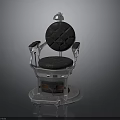 Vintage Barber Chair With Black Padded Diamond Tufted Seat And Silver Metal Frame