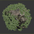 Garden Ornament With Rough Stone And Lush Green Plants In Natural Style