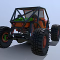 Orange Off Road Utility Vehicle With Large Tires Open Frame And Roll Cage